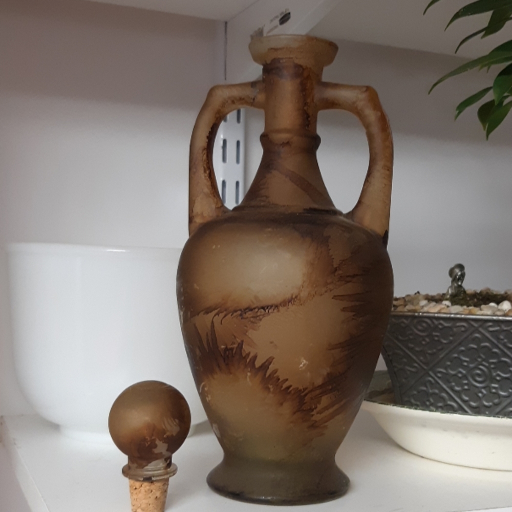Earth Toned Brazilian Liquor Decanter Bottle Recycled Glass Art Barware